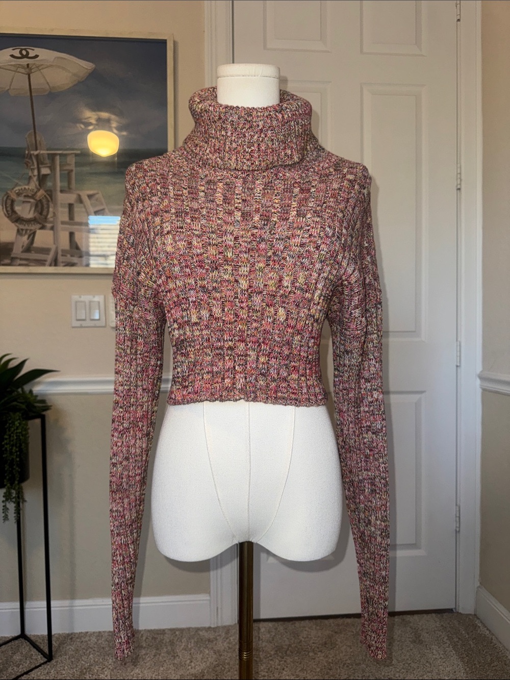 Women’s Multicolor Rainbow Knit Turtleneck Sweater